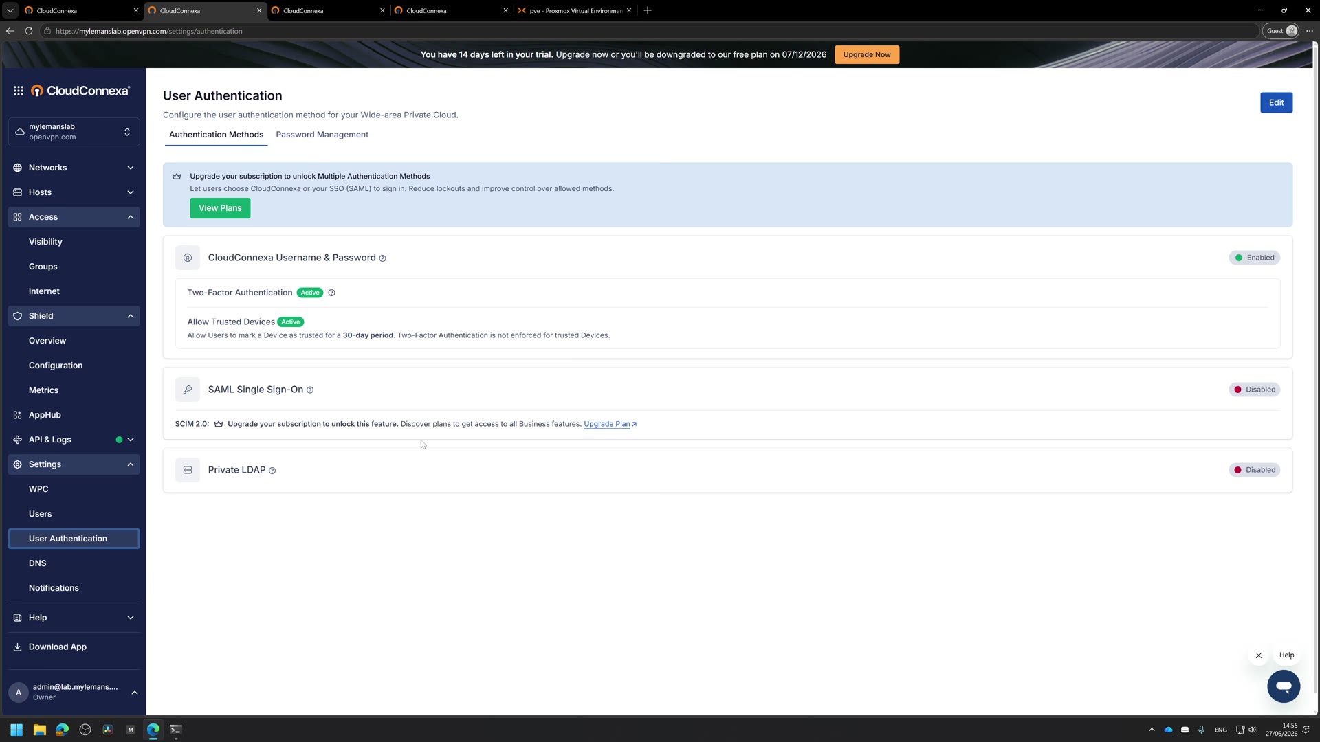 CloudConnexa User Authentication set to SAML
