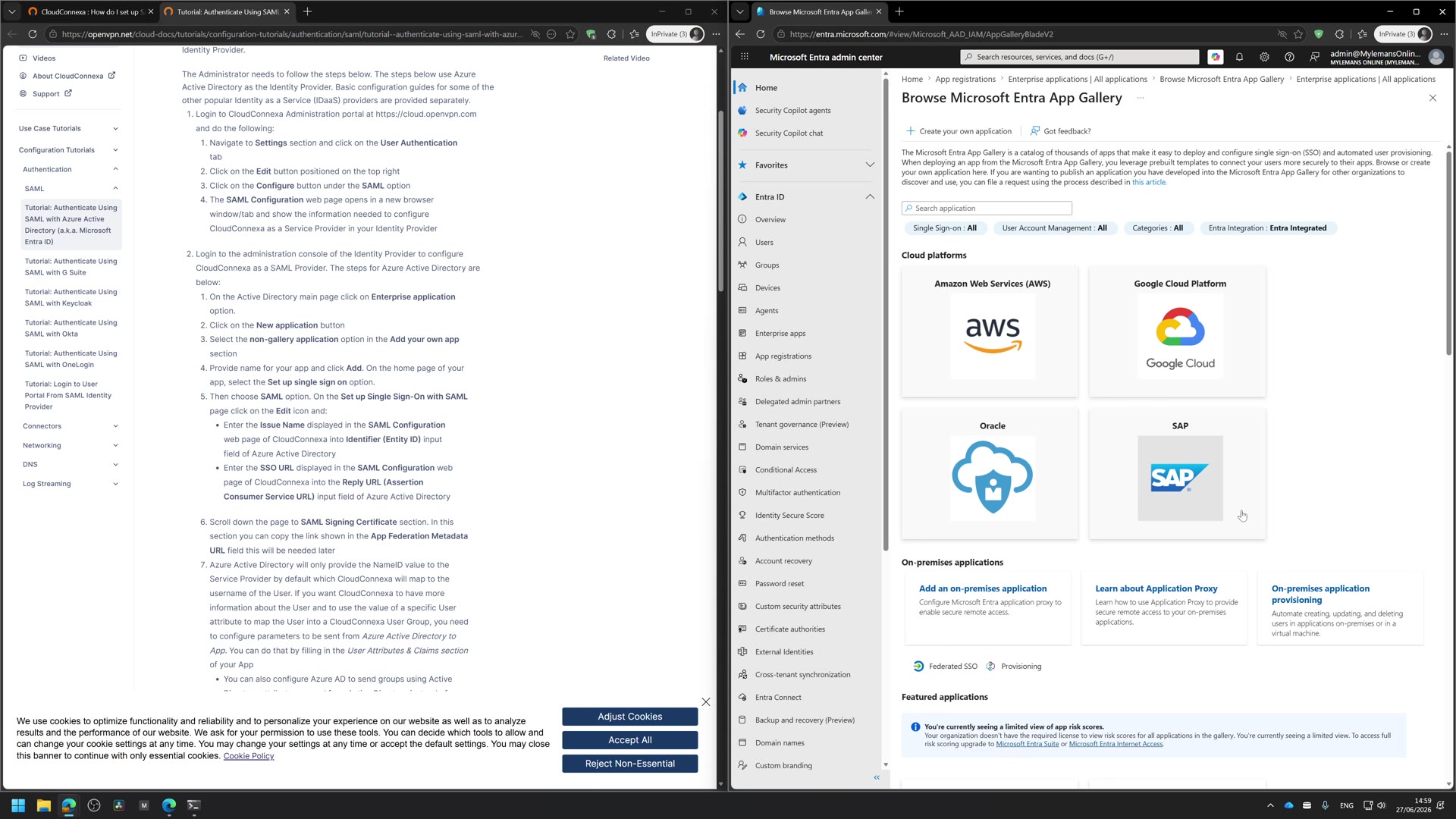 Browsing the Microsoft Entra app gallery