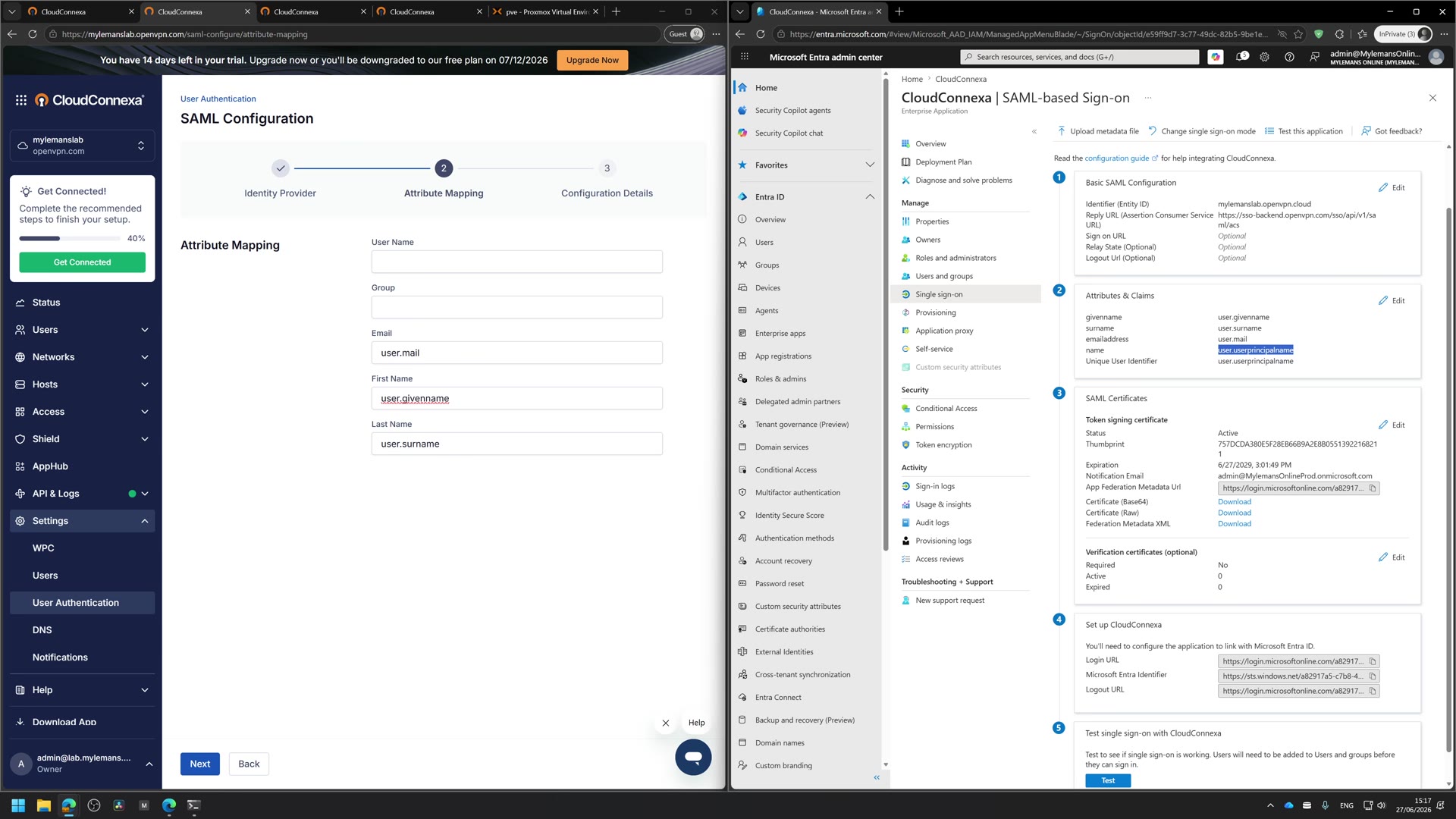 SAML attribute mapping, with the Group claim highlighted