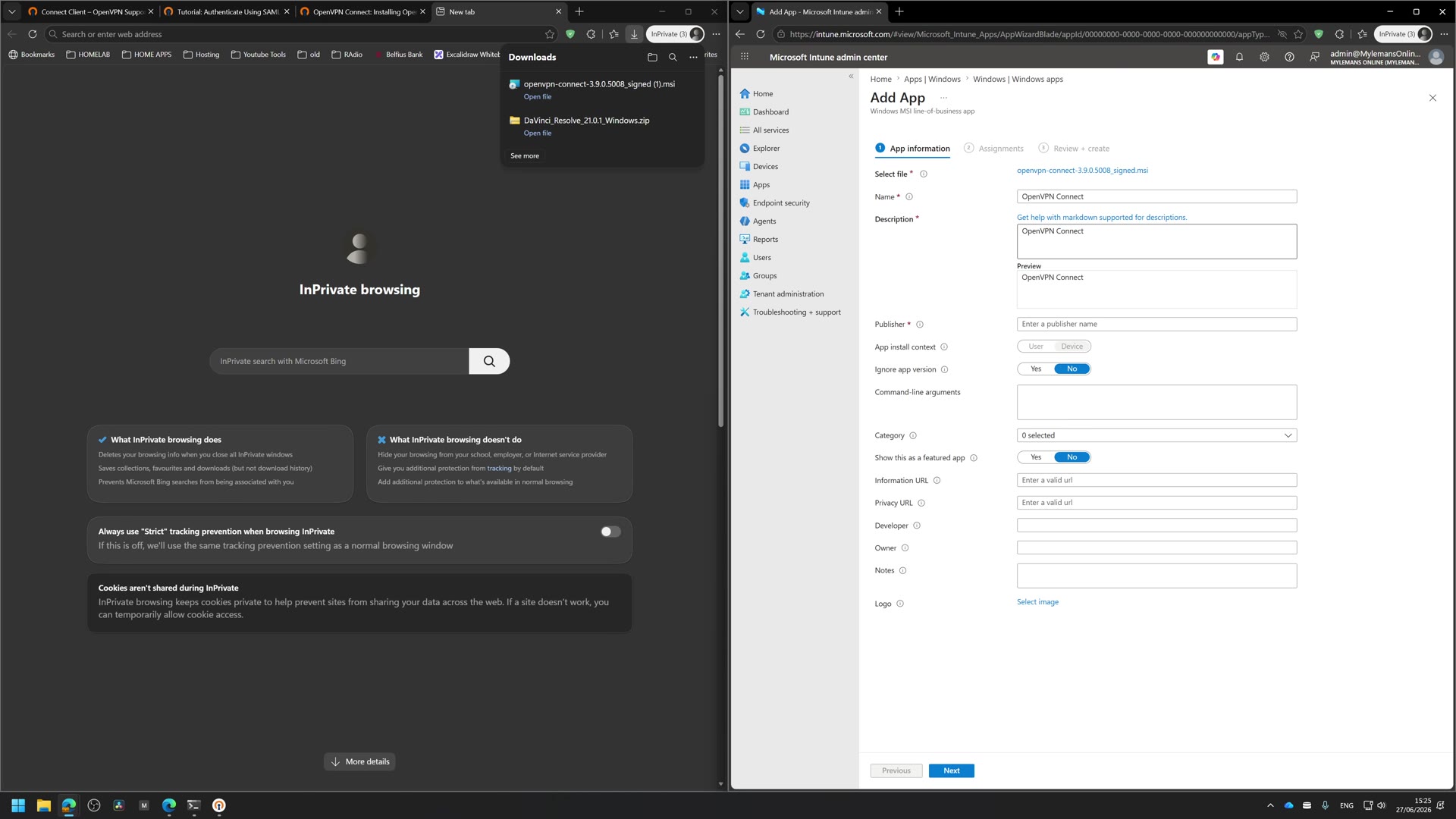 Adding the OpenVPN Connect Win32 app in Intune