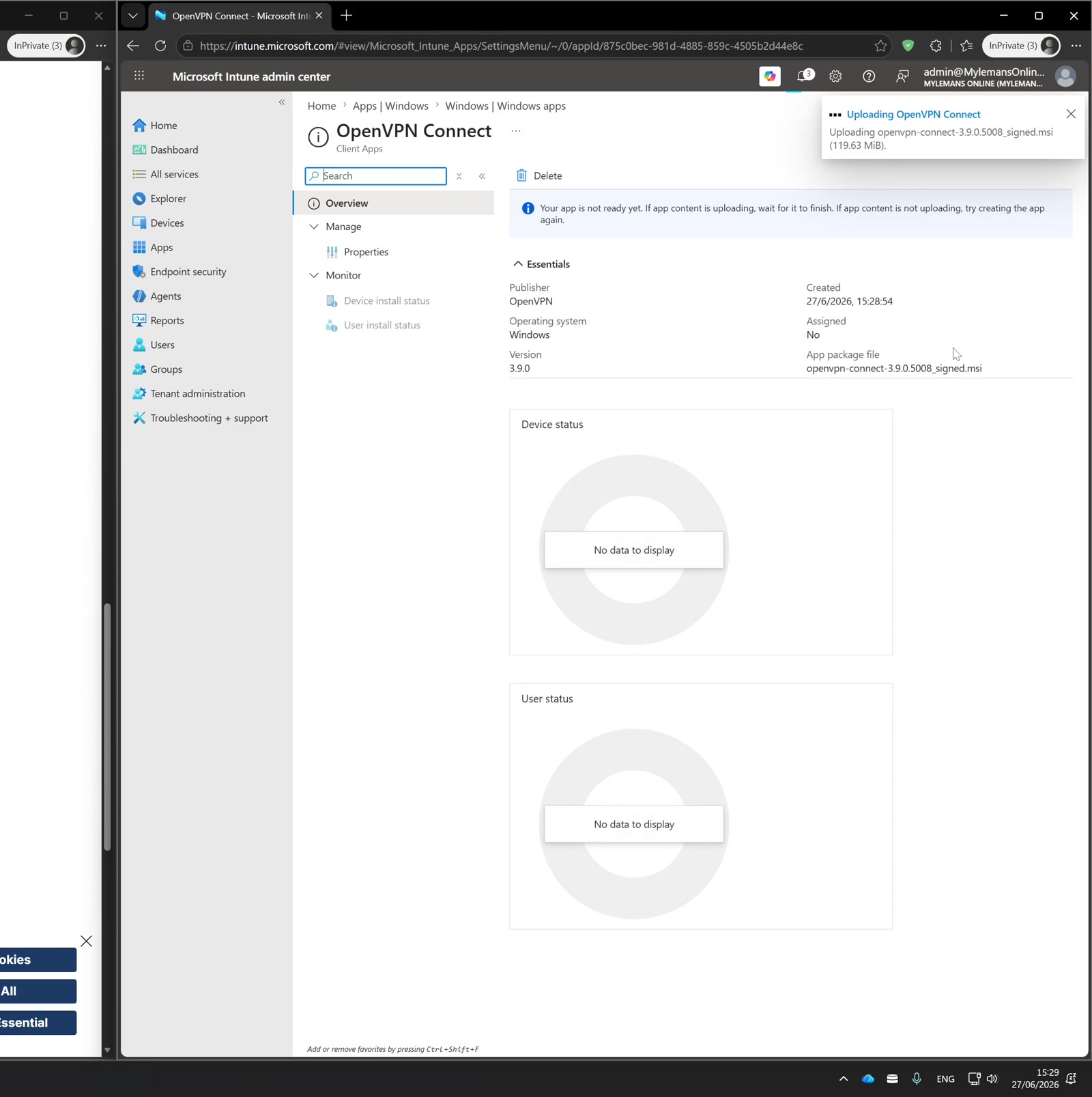 Intune app status for OpenVPN Connect