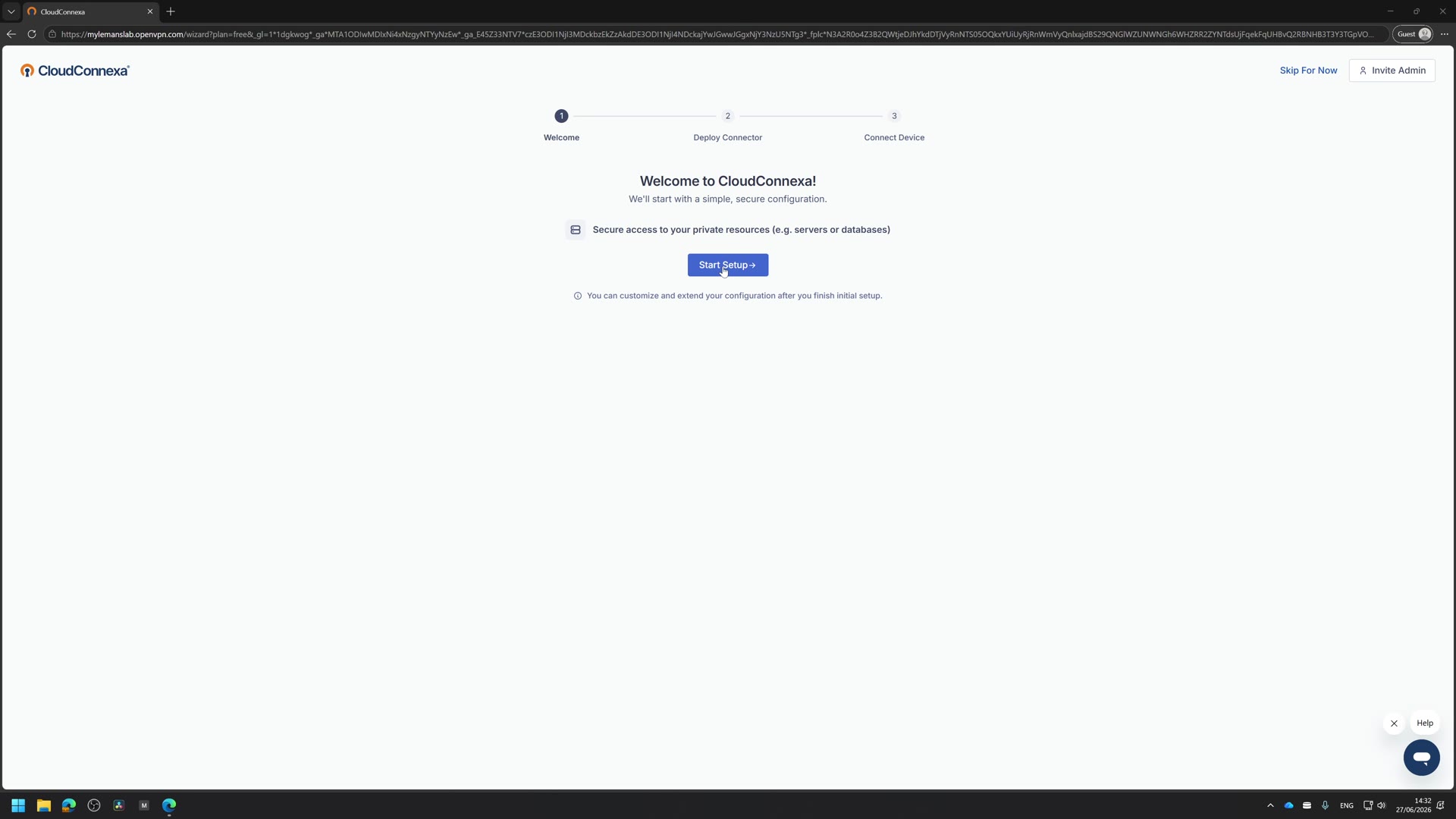 The Welcome to CloudConnexa setup wizard