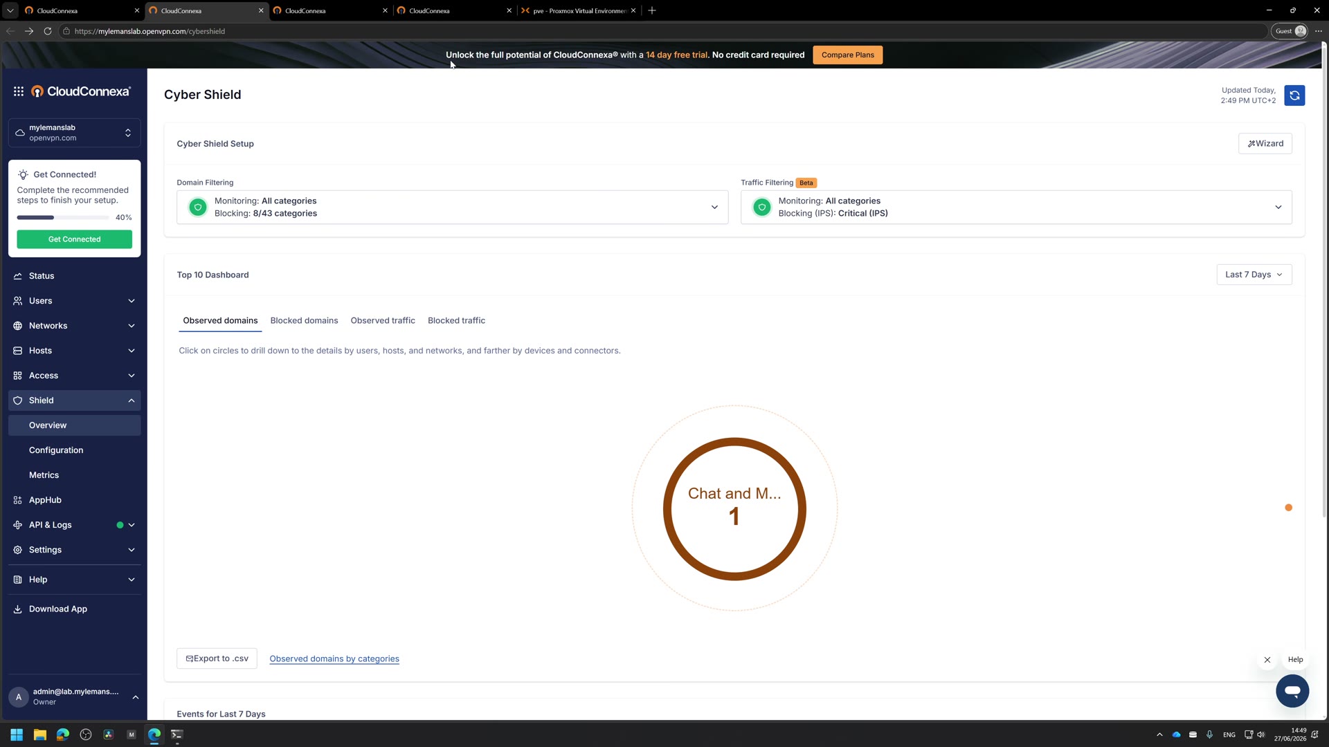 Cyber Shield with domain filtering and traffic filtering