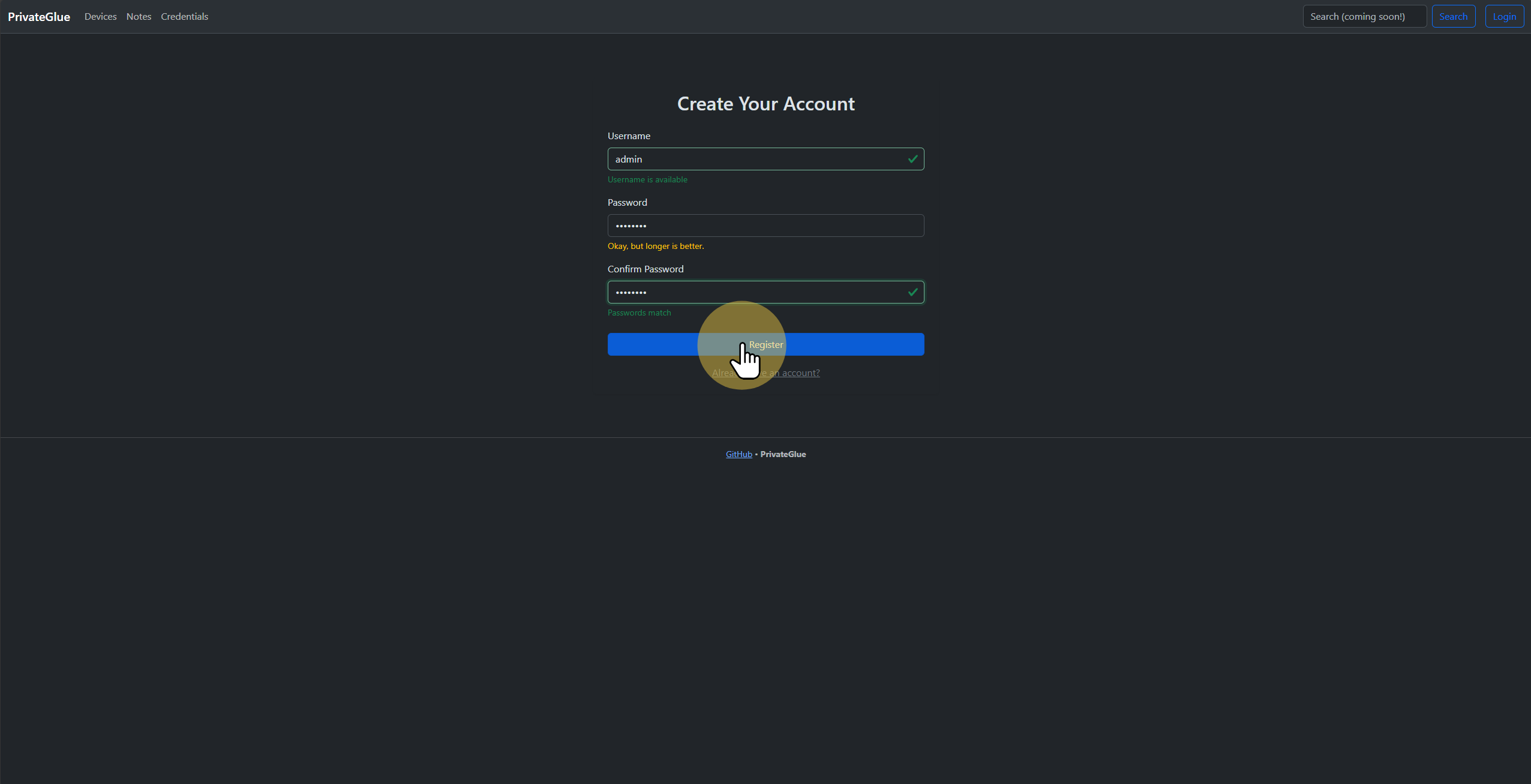 Create your first admin user