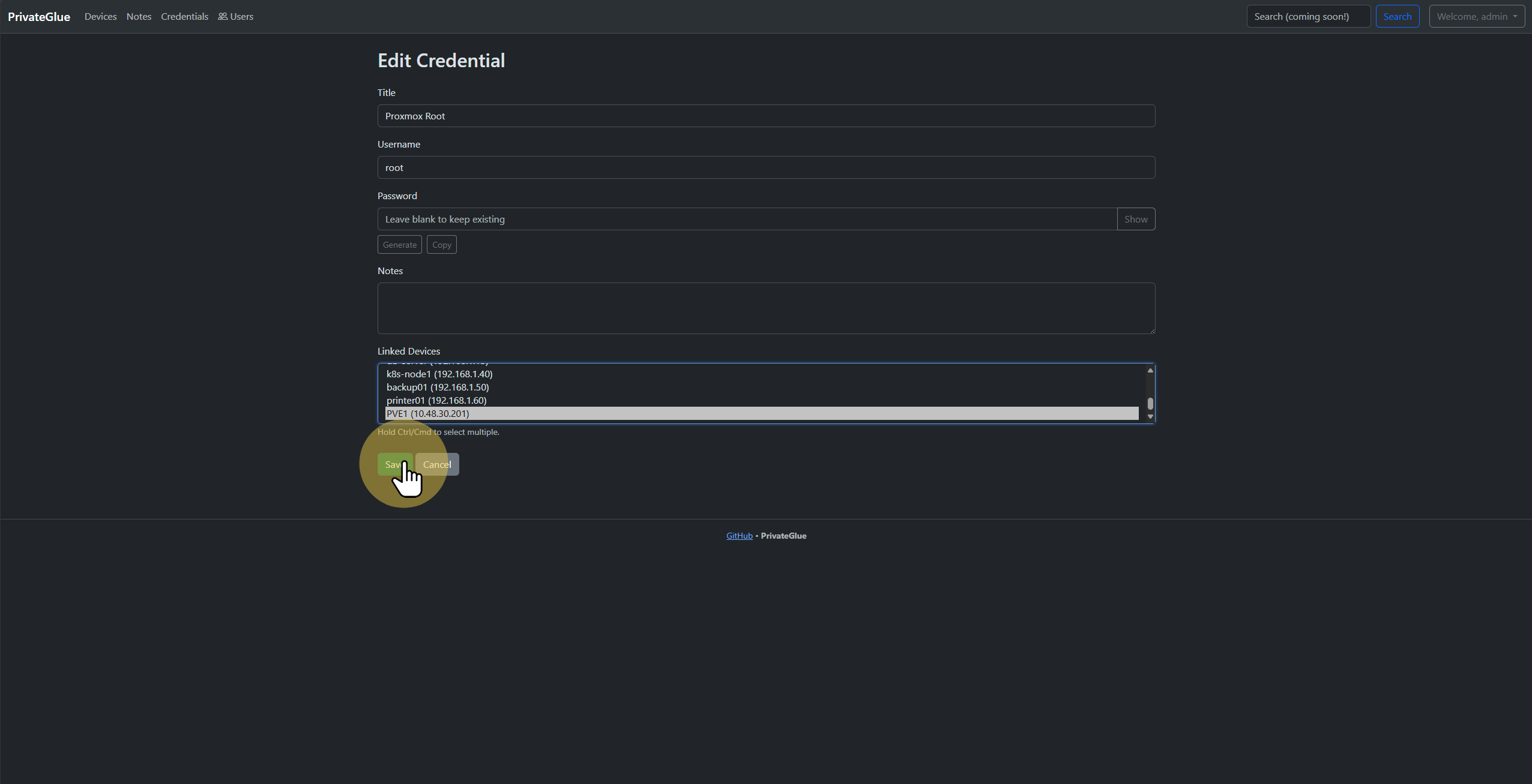 Credentials list